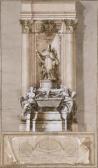 BRACCI Pietro Design For The Tomb Of Pope Clement Xi Albani With Allegories Of Strength And Religion Flanking A Sarcophagus BRACCI Pietro Design For The Tomb Of Pope Clement Xi Albani With Allegories Of Strength And Religion Flanking A Sarcophagus