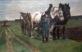 BRANDES Willy Pfeife Rauchender Bauer Mit Pferdefuhrwerk Am Feldweg, Im Hintergrund Schafherde Und Hirte BRANDES Willy Pfeife Rauchender Bauer Mit Pferdefuhrwerk Am Feldweg, Im Hintergrund Schafherde Und Hirte
