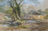 BRANWHITE Charles Brooke River Landscape With Stone Bridge And Farmhouse BRANWHITE Charles Brooke River Landscape With Stone Bridge And Farmhouse