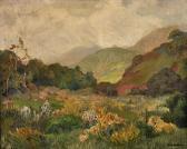 BRAUN Maurice Valley Landscape With Wildflowers In The Foreground BRAUN Maurice Valley Landscape With Wildflowers In The Foreground
