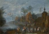 BREDAEL van Joseph A River Passing Through A Village With Travellers And Figures Making Merry BREDAEL van Joseph A River Passing Through A Village With Travellers And Figures Making Merry