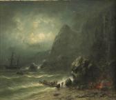 BREDOW Albert Unloading A Ship On A Seashore By Moonlight BREDOW Albert Unloading A Ship On A Seashore By Moonlight