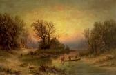BREDOW Albert Winther Landscape With Persons On A Frozen Lake. Signed Monogram. Indistinctly Dated 1877? BREDOW Albert Winther Landscape With Persons On A Frozen Lake. Signed Monogram. Indistinctly Dated 1877?