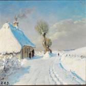 BRENDEKILDE Hans Andersen Sunny Winter Day With Mother And Child In Front Of A Cottage BRENDEKILDE Hans Andersen Sunny Winter Day With Mother And Child In Front Of A Cottage