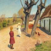 BRENDEKILDE Hans Andersen Two Little Girls In Front Of A Thatched House BRENDEKILDE Hans Andersen Two Little Girls In Front Of A Thatched House