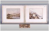 BRETT G.A. English Lake Scene With Buildings, Bridge & Figures BRETT G.A. English Lake Scene With Buildings, Bridge & Figures