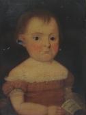 BREWSTER John, Jnr. Half-length Portrait Of A Seated Girl Holding An Alphabet Primer In Her Right Hand. Subject Possibly Arianna Saville, A Member Of The Leonard Family Of Martha's Vineyard. BREWSTER John, Jnr. Half-length Portrait Of A Seated Girl Holding An Alphabet Primer In Her Right Hand. Subject Possibly Arianna Saville, A Member Of The Leonard Family Of Martha's Vineyard.