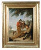 BRISTOW Edmund A Farmer With His Donkey And His Collie Watching A Basket Weaver At Work On A Chair BRISTOW Edmund A Farmer With His Donkey And His Collie Watching A Basket Weaver At Work On A Chair