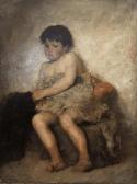 BROCOS Y GOMES Modesto Portrait Of A Young Boy Seated Full Length Wearing A Sheepskin BROCOS Y GOMES Modesto Portrait Of A Young Boy Seated Full Length Wearing A Sheepskin