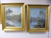 BROMLEY H.THOS Two Lake Scenes With Figures And Boats BROMLEY H.THOS Two Lake Scenes With Figures And Boats