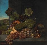 BROOKES Samuel Marsden A Stone Ledge With A Basket Of Grapes And Rolling Hills In The Distance BROOKES Samuel Marsden A Stone Ledge With A Basket Of Grapes And Rolling Hills In The Distance