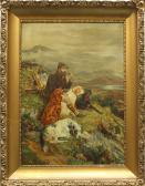 brown l Scottish Highland Landscape With Figureand Dogs brown l Scottish Highland Landscape With Figureand Dogs