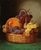 BROWN William Mason Still Life Of Grapes And A Peach In A Woven Basket BROWN William Mason Still Life Of Grapes And A Peach In A Woven Basket