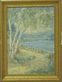 browne e. m. Summer Scene With Birches And Pathway Near Water browne e. m. Summer Scene With Birches And Pathway Near Water