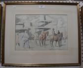 BROWNLOW C.H. View Of A Racecourse With Figures Walking Near Jockeys And Horses BROWNLOW C.H. View Of A Racecourse With Figures Walking Near Jockeys And Horses