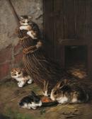 BRUNEL DE NEUVILLE Alfred Arthur Kittens At Play With Rabbits At Feed BRUNEL DE NEUVILLE Alfred Arthur Kittens At Play With Rabbits At Feed