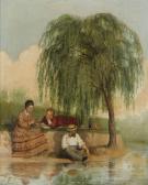 BRUNELLI F. Met Visser En Vrouw Onder Boom BRUNELLI F. Met Visser En Vrouw Onder Boom