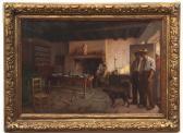 BRUNET JEAN Kitchen Interior With Figures And Dog BRUNET JEAN Kitchen Interior With Figures And Dog