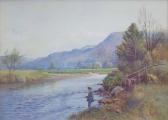 buchanan robert j. m. Extensive River Landscape With Boy Fishing buchanan robert j. m. Extensive River Landscape With Boy Fishing