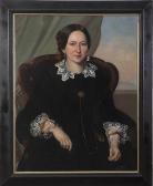 BUDZYINSKI Portrait Of A Woman In A Black Dress With Lace Collar And Cuffs, Seated In A Chair BUDZYINSKI Portrait Of A Woman In A Black Dress With Lace Collar And Cuffs, Seated In A Chair