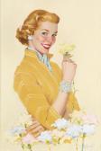 BUELL Alfred Leslie Smiling Woman In Yellow Blouse Holding Carnation BUELL Alfred Leslie Smiling Woman In Yellow Blouse Holding Carnation