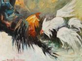 BUENAVENTURA Y ESPINOSA Cesar Two Paintings Of Cocks Fighting And A Market Scene BUENAVENTURA Y ESPINOSA Cesar Two Paintings Of Cocks Fighting And A Market Scene