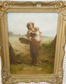 BUIR A. A Peasant Girl And Her Child Crossing A Path Across A Field BUIR A. A Peasant Girl And Her Child Crossing A Path Across A Field