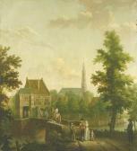 BUITEVELD J. A View On Montfoort With Elegant Townsfolk On A Bridge Near The Ijsselpoort And The Townhall BUITEVELD J. A View On Montfoort With Elegant Townsfolk On A Bridge Near The Ijsselpoort And The Townhall