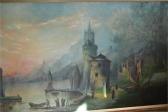 BULL J.H. Continental Mountain Lake Scene With Figures BULL J.H. Continental Mountain Lake Scene With Figures