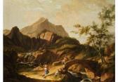BULLINGER Johann Balthasar I Schweizer Gebirgslandschaft Mit Steinbrücke Über Einen Wasserfall Und Figurenstaffage BULLINGER Johann Balthasar I Schweizer Gebirgslandschaft Mit Steinbrücke Über Einen Wasserfall Und Figurenstaffage