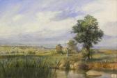 BURD W.T. Figure In A River Landscape With A Cottage And Hills In The Distance BURD W.T. Figure In A River Landscape With A Cottage And Hills In The Distance