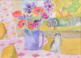 BURDEN Ruth Window View With Cat And Flowers BURDEN Ruth Window View With Cat And Flowers