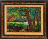 BURLJUK David Davidovich Landschaft Mit Farm Hinter Bäumen BURLJUK David Davidovich Landschaft Mit Farm Hinter Bäumen