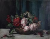 BURTON Alice Mary Still Life Of Pink And Red Roses In A Bowl BURTON Alice Mary Still Life Of Pink And Red Roses In A Bowl