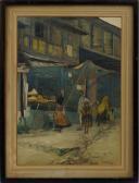 BURTON P.M.S. South East Asian Street Scene With Figures BURTON P.M.S. South East Asian Street Scene With Figures