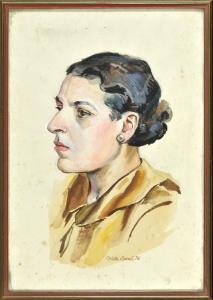Walter Busch - Portrait Einer Dame In Gelb-brauner Bluse Im Dreiviertel- ...