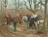 BUSSON Georges Louis Ch. Chasse À Cour: A Stag Hunt On A Woodland Track BUSSON Georges Louis Ch. Chasse À Cour: A Stag Hunt On A Woodland Track
