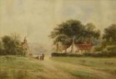 BUTLER Edward Burgess Figures In A Country Lane With Cottages BUTLER Edward Burgess Figures In A Country Lane With Cottages