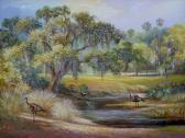 BUTLER Robert ''shallow Creek Hammock'', Florida Highwaymen Landscape With Four Turkeys BUTLER Robert ''shallow Creek Hammock'', Florida Highwaymen Landscape With Four Turkeys
