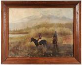 BUTTS C.A. Two Native Americans On Ponies In A Landscape BUTTS C.A. Two Native Americans On Ponies In A Landscape