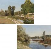 CABIE Louis Alexandre At The Weir; And Angling On The River Bank CABIE Louis Alexandre At The Weir; And Angling On The River Bank