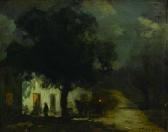 CACHOUD Francois Charles A Moonlit Scene With A Figure And A Cow Watering At A Pond CACHOUD Francois Charles A Moonlit Scene With A Figure And A Cow Watering At A Pond