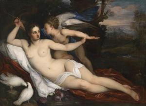 Giacinto Calandrucci - Venus And Cupid In A Landscape