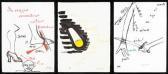 CALDER Alexander 3 Pinturas Sobre Cartulina CALDER Alexander 3 Pinturas Sobre Cartulina