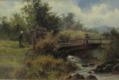 CALLOWHILL James T. Callowhill : Bridge Over A Stream With Figures CALLOWHILL James T. Callowhill : Bridge Over A Stream With Figures