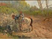 CALVES Léon Georges Paysan Et Ses Chevaux À L'abreuvoir CALVES Léon Georges Paysan Et Ses Chevaux À L'abreuvoir