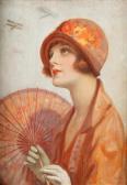 CAMPBELL R. Portrait Of A Lady With Parasol, Observing Two Bi-planes CAMPBELL R. Portrait Of A Lady With Parasol, Observing Two Bi-planes