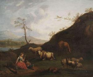 Govert Dircksz. Camphuysen - Herdsmen With Their Flock In A River Landscape.