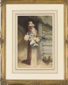 CARLINE George A Woman Holding A Cockerel CARLINE George A Woman Holding A Cockerel