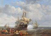 CARMICHAEL James Wilson Four Indiamen Preparing To Leave The Lower Thames With Passengers Embarking In The Foreground CARMICHAEL James Wilson Four Indiamen Preparing To Leave The Lower Thames With Passengers Embarking In The Foreground
